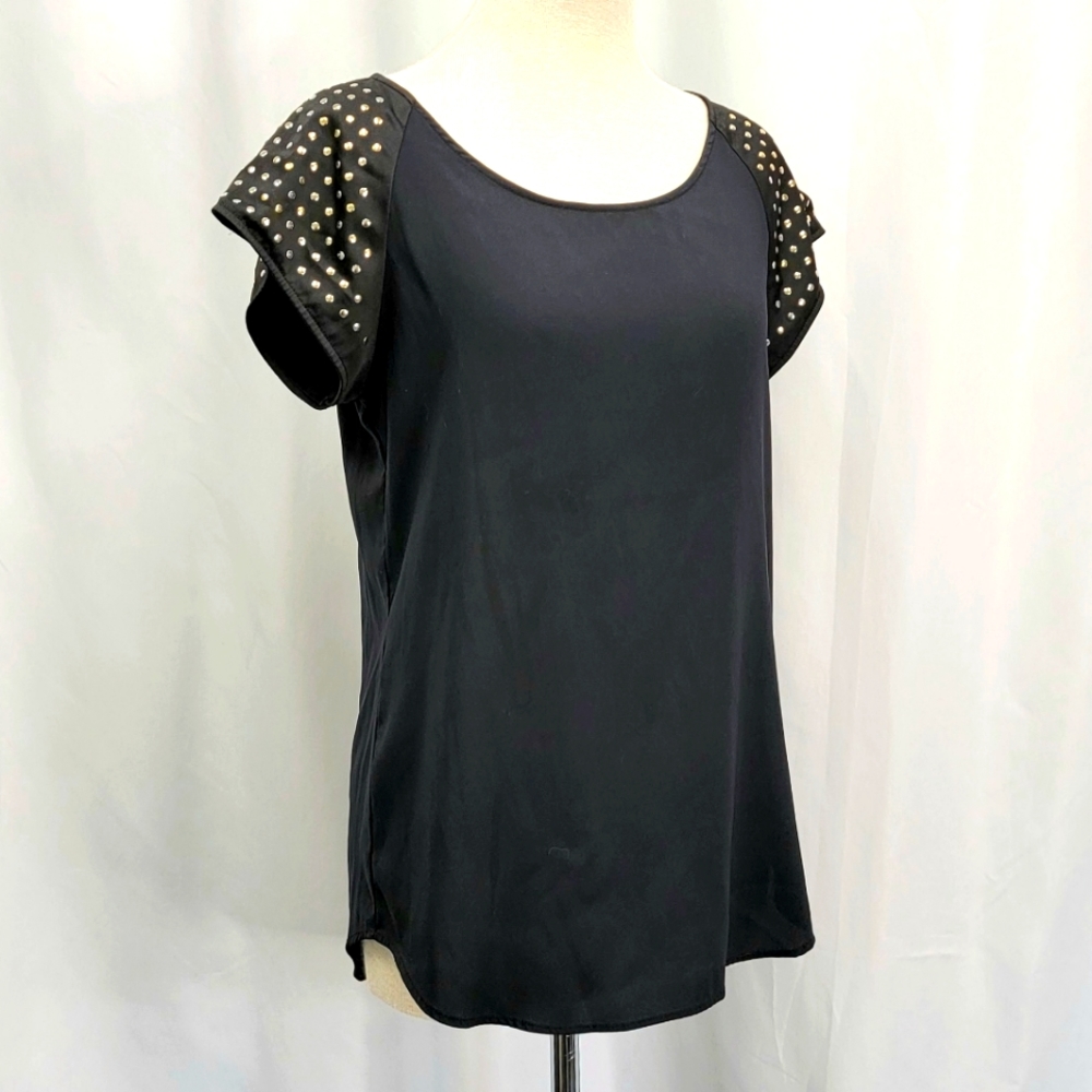 Express Summer Goth gold Studded short sleeve top Small Siouxie Sioux biker punk
